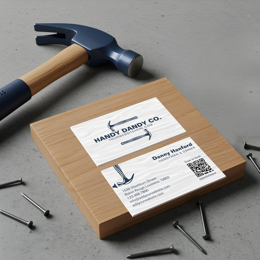 Modern Woodgrain Handyman Tools Contractor Builder Square Business Card