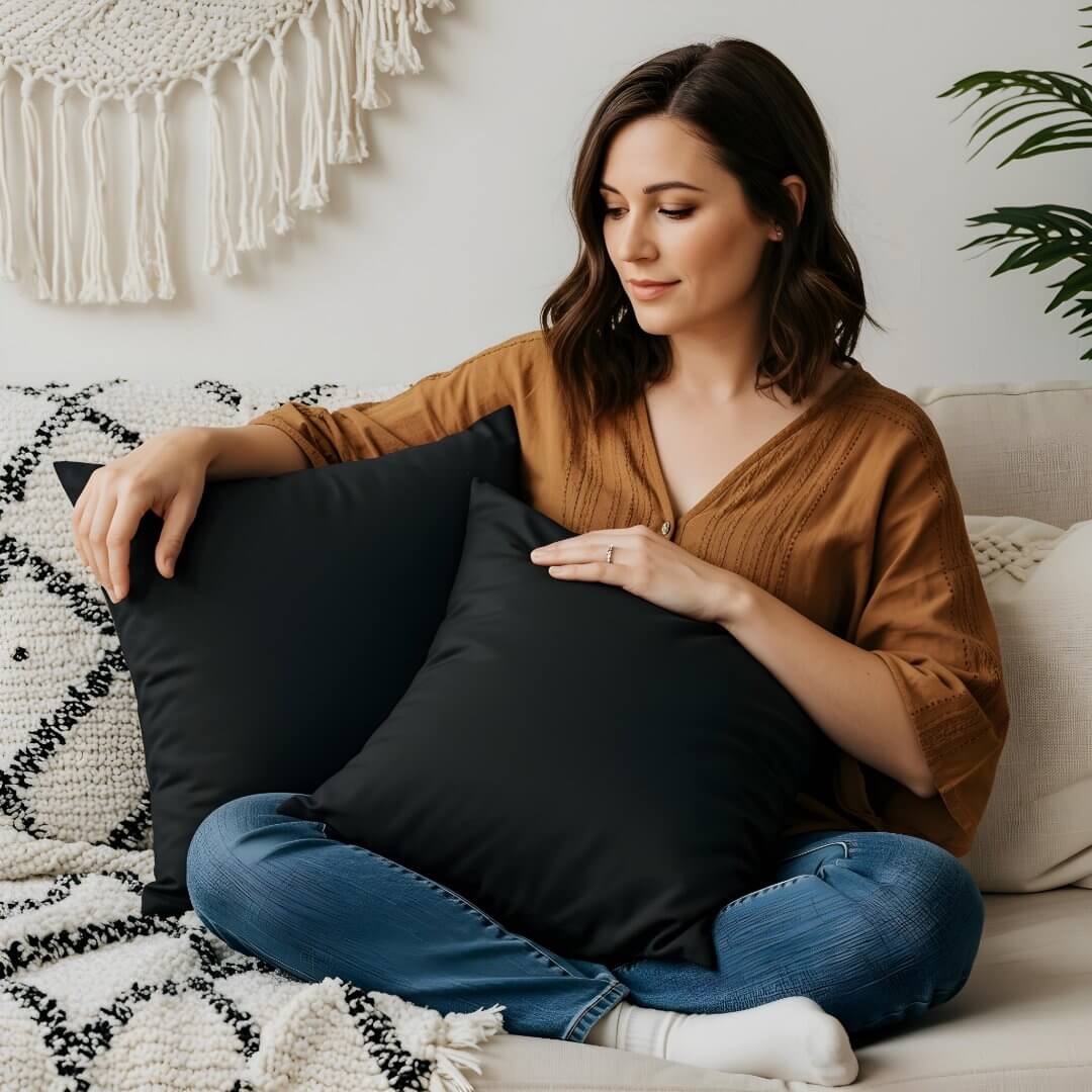 Simple Modern Minimal Solid Black Color Decor Throw Pillow