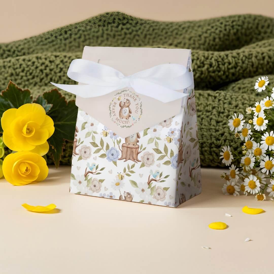 Thank You Beary Much Knitted Woodland Bear Floral Favor Boxes