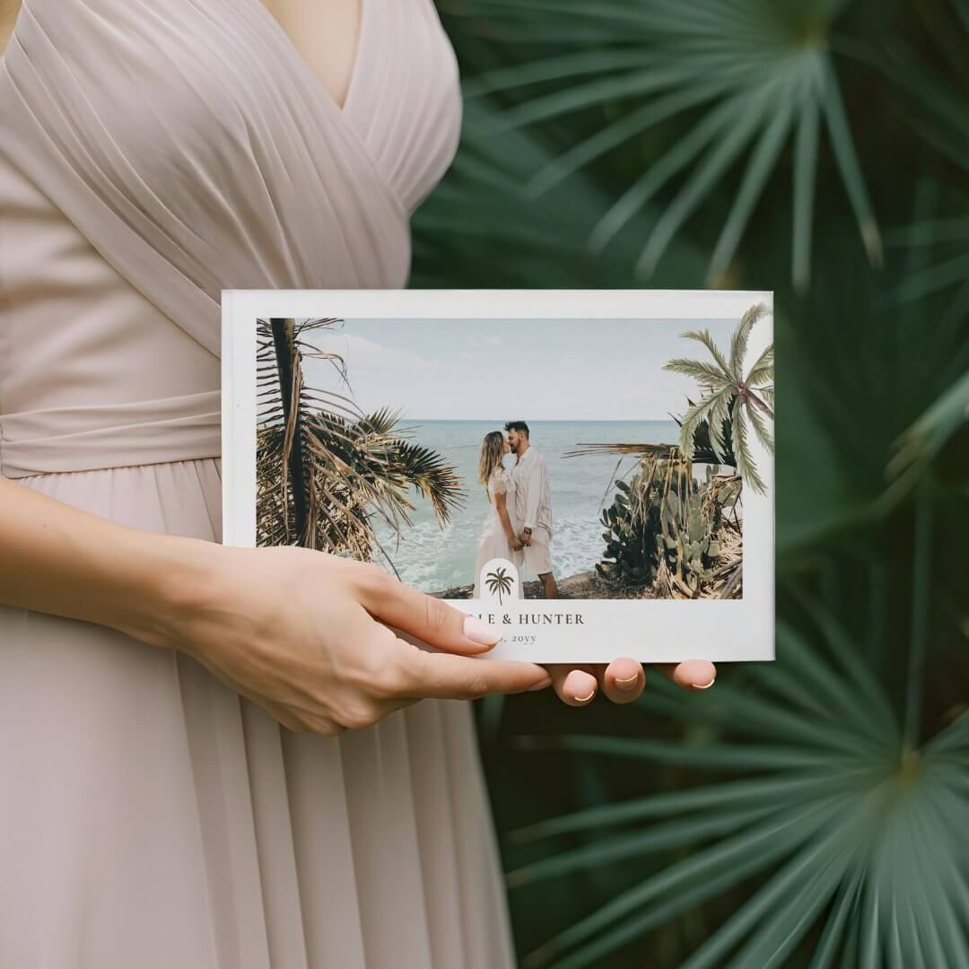 Tropical Watercolor Palm Trees Wedding Photo Guest Book