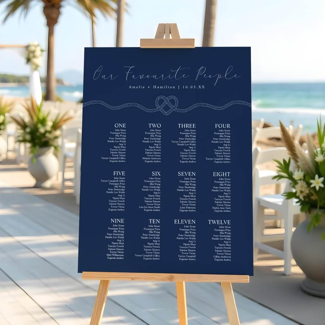 Tying the Knot Navy Nautical Wedding Seating Chart Foam Board
