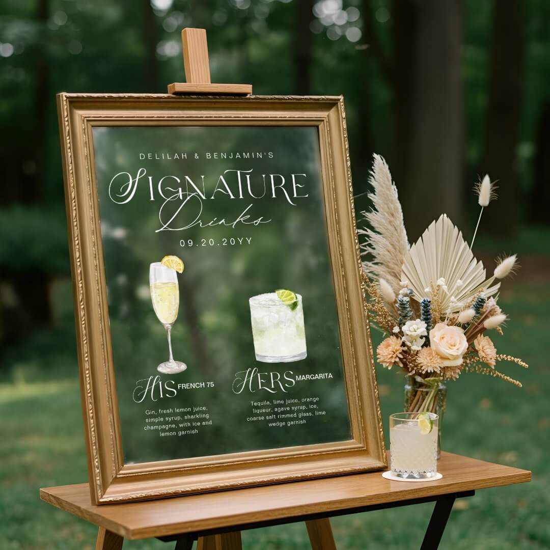 Watercolor Signature Drink Wedding Bar Sign Cling