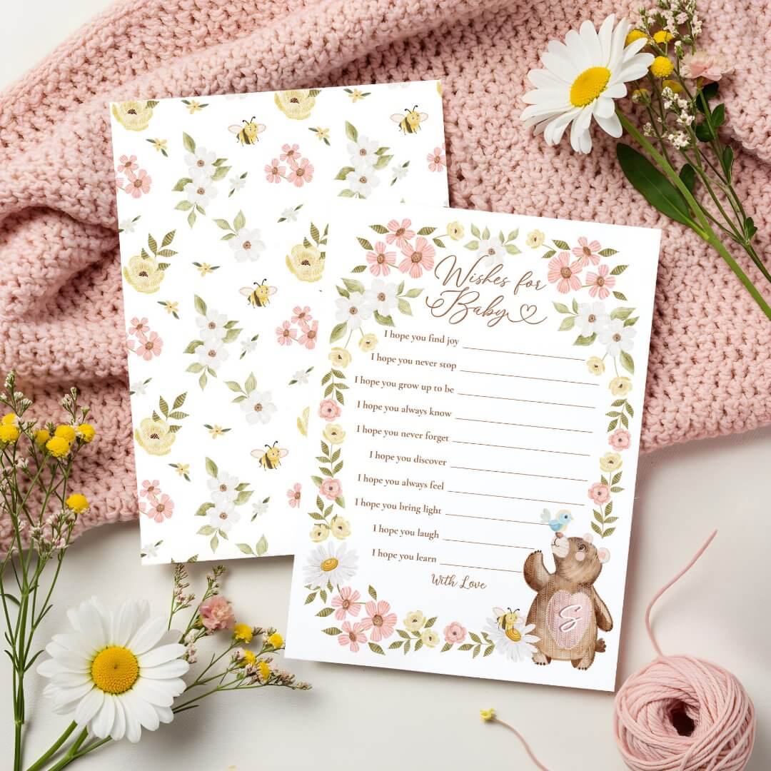 Woodland Bear Wishes for Baby Shower Game Card