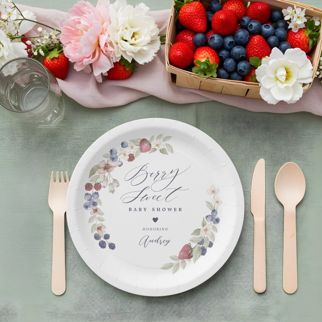 Berry Sweet Baby Shower Wild Berries & Floral Paper Plates
