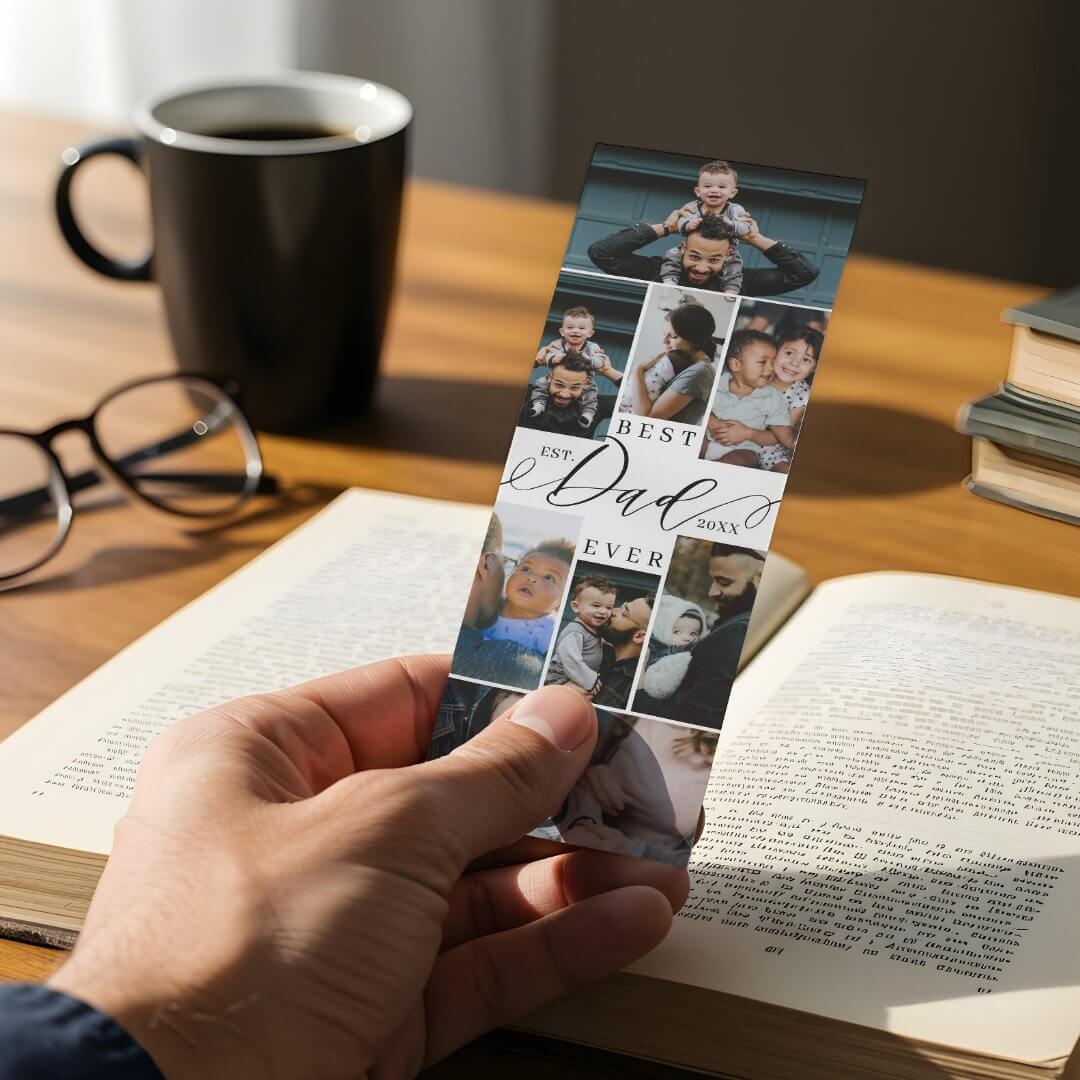 Best Dad Ever Script Father's Day 8 Photo Collage Bookmarks