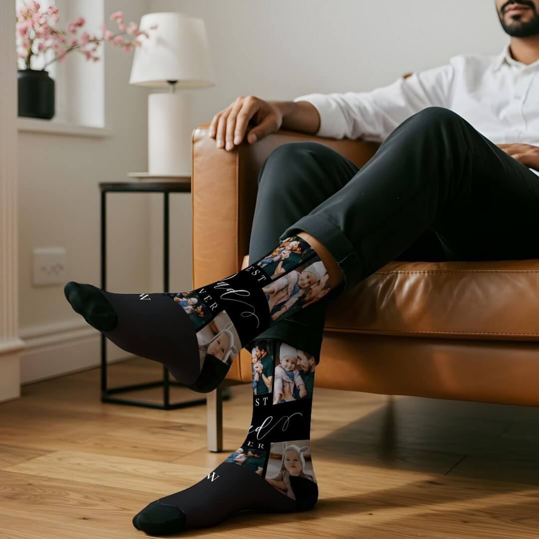 Best Dad Ever Script Father's Day Photo Collage Black Socks