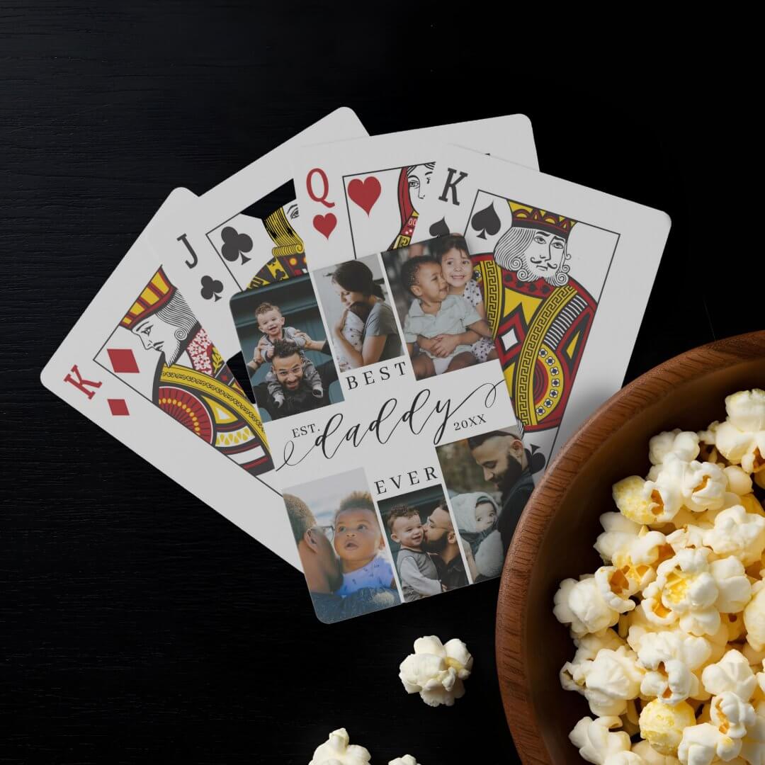Best Daddy Ever Script Father's Day Photo Collage Poker Cards