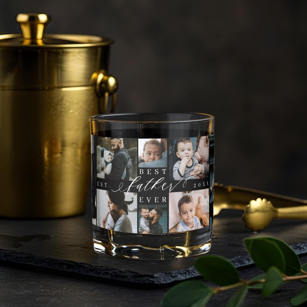 Best Father Ever | Father's Day 8 Photo Collage Whiskey Glass