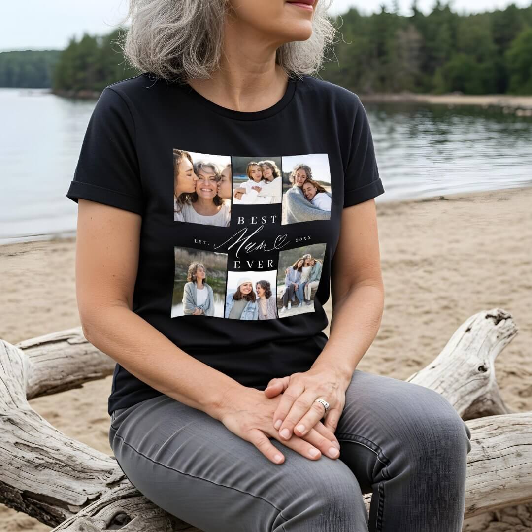 Best Mum Ever Elegant Script Heart Photo Collage Tri-Blend Shirt