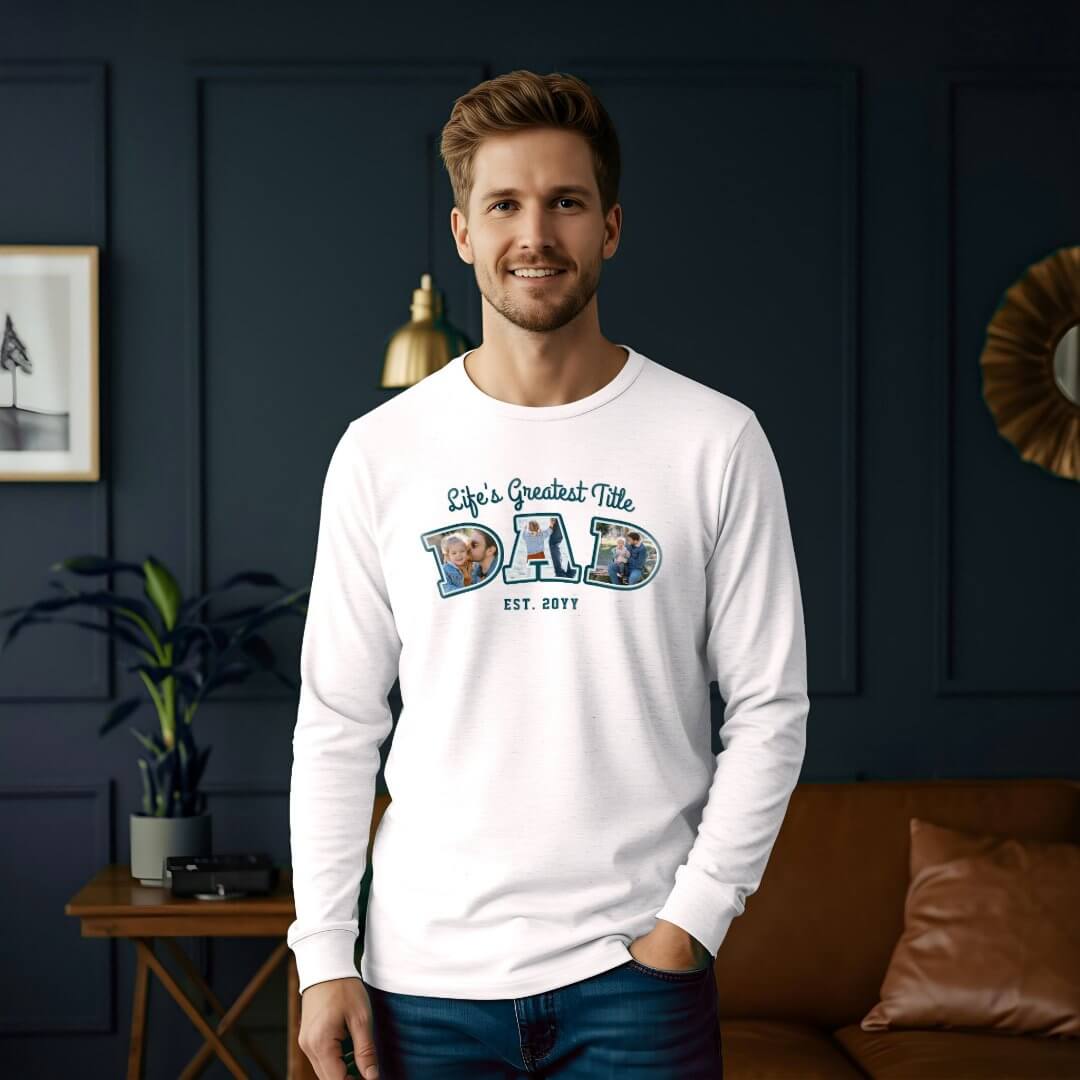 Photo Collage Bold Dad Letters Father's Day Gift Tri-Blend White Shirt