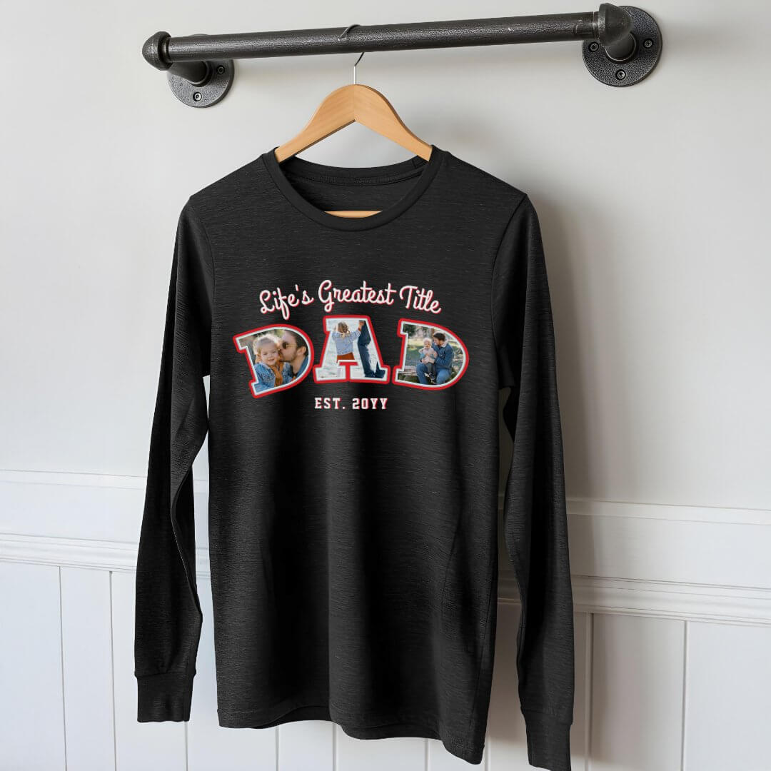 Photo Collage Bold Dad Letters Father's Day Gift Tri-Blend Black Shirt