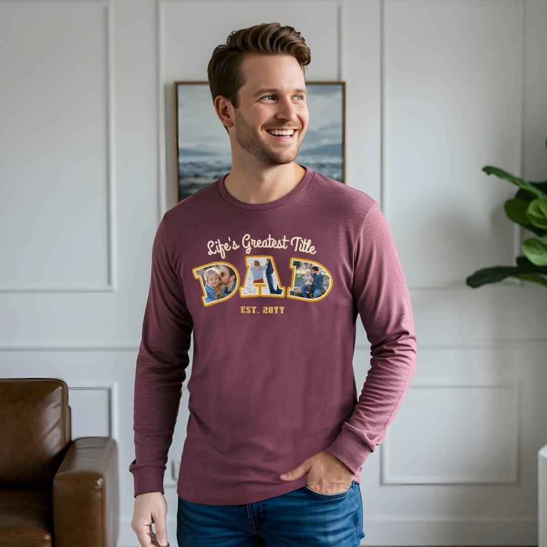 Photo Collage Bold Dad Letters Father's Day Gift Tri-Blend Shirt