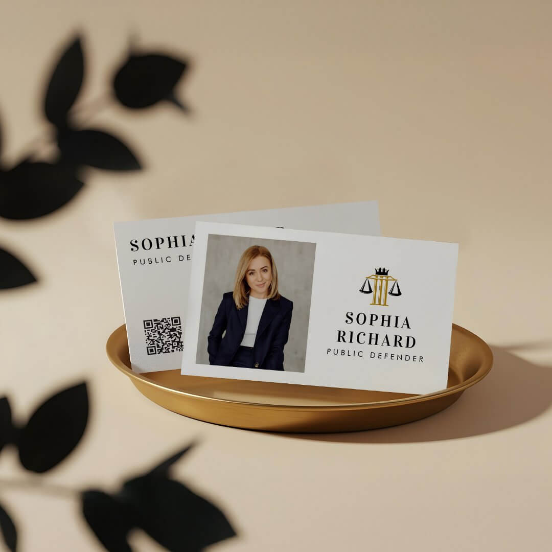 Professional Elegant Justice Scale Law Firm Photo White Business Card