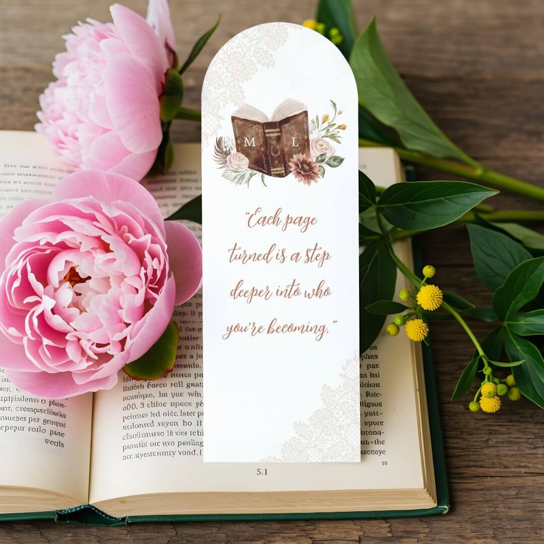 Western Leather Book Watercolor Floral Monogram Bookmarks