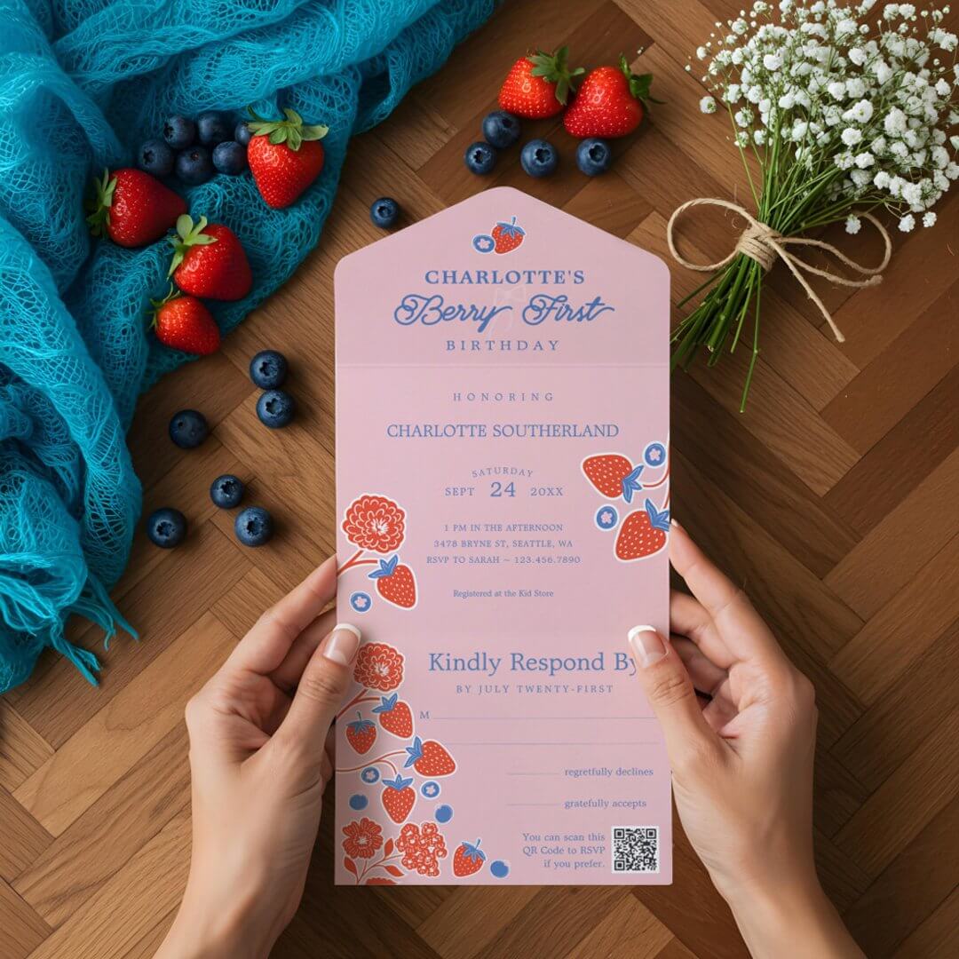 Berry Sweet Baby Shower Wild Berries & Flowers All In One Invitation