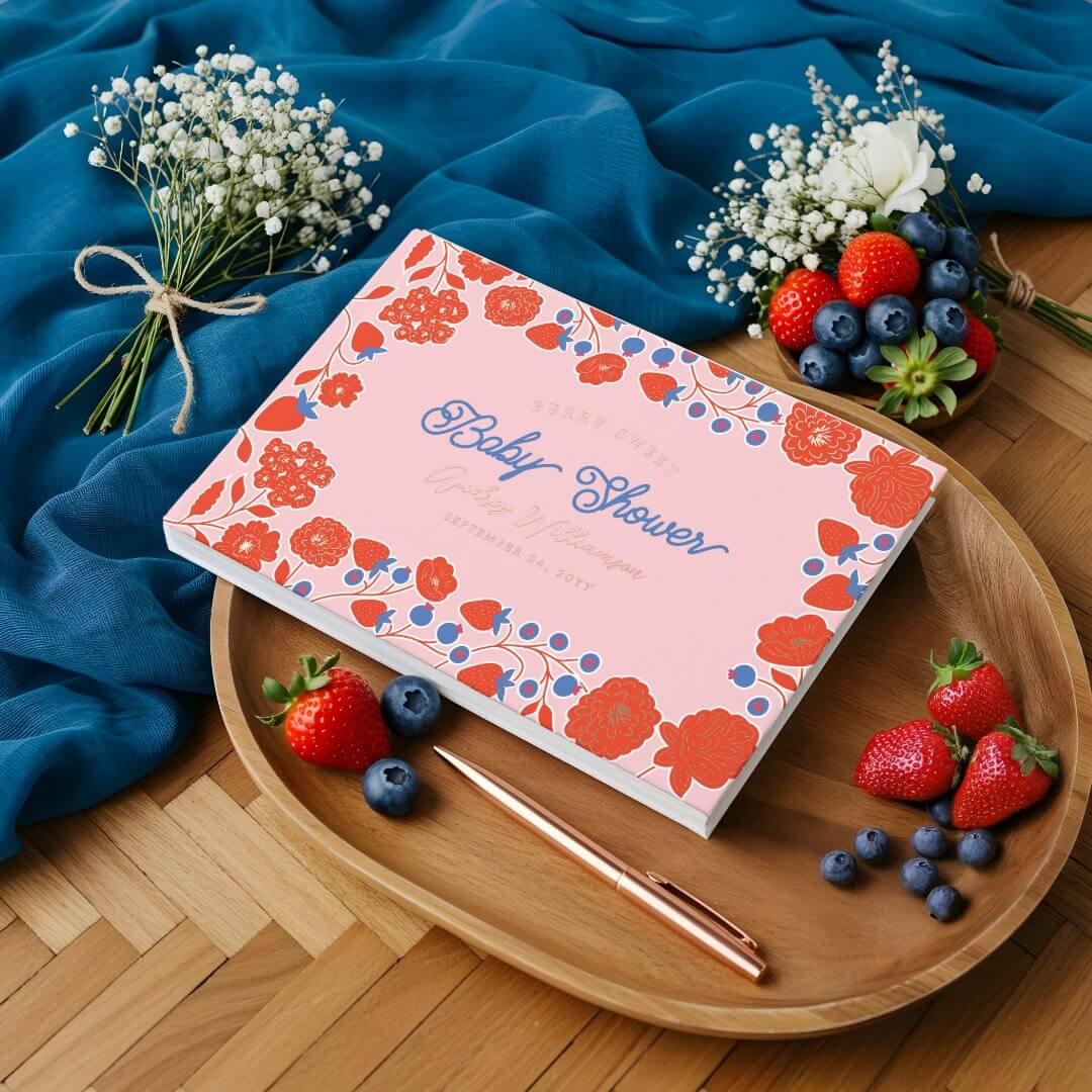 Berry Sweet Strawberry & Blooms Baby Shower Foil Guest Book