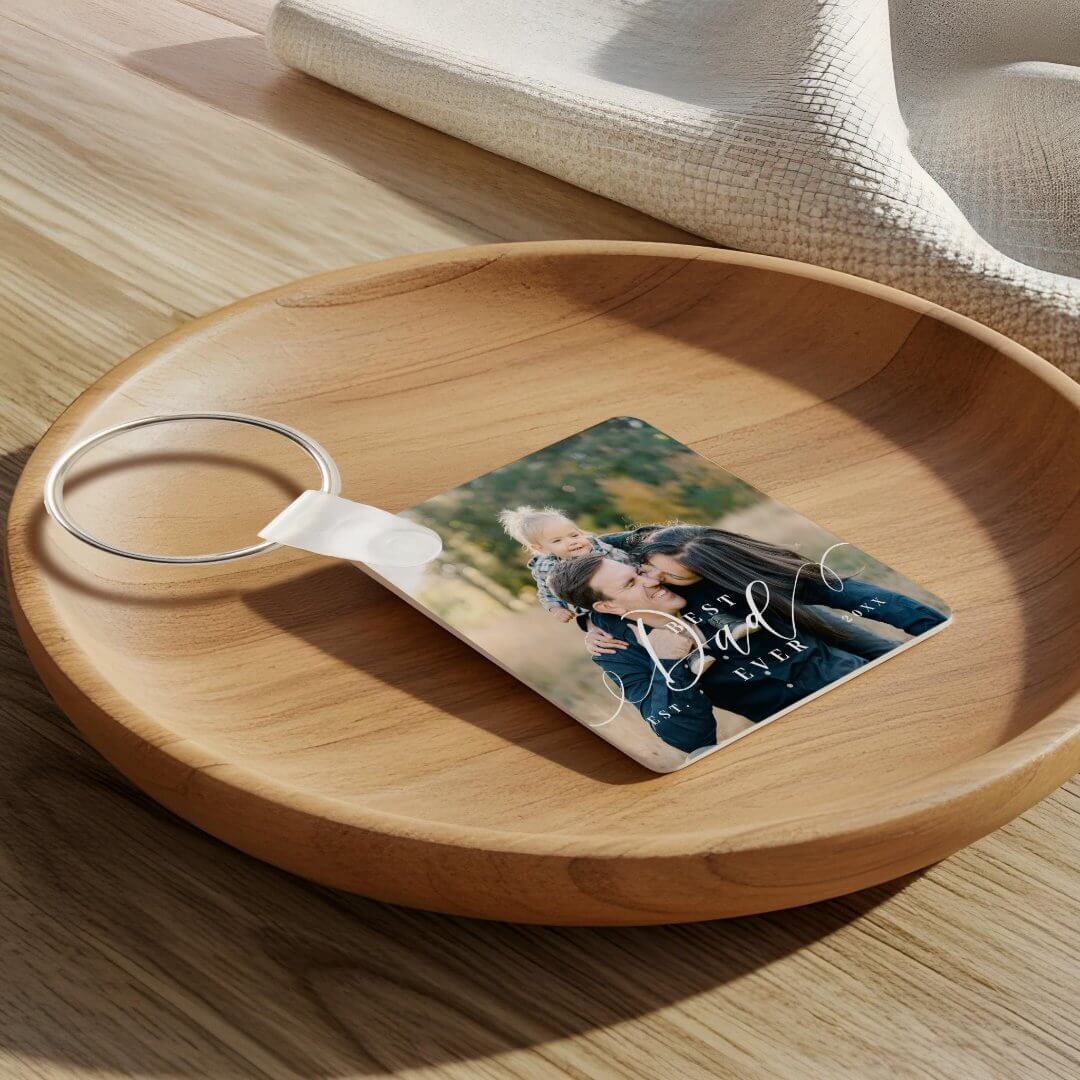 Best Dad Ever Script Father's Day Photo Keepsake Keychain