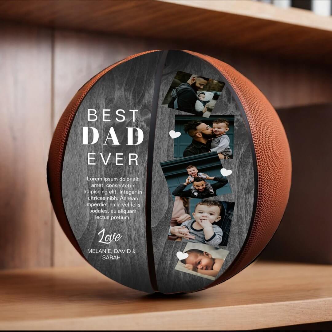 Best Dad Ever Woodgrain Fathers Day Photo Collage Basketball