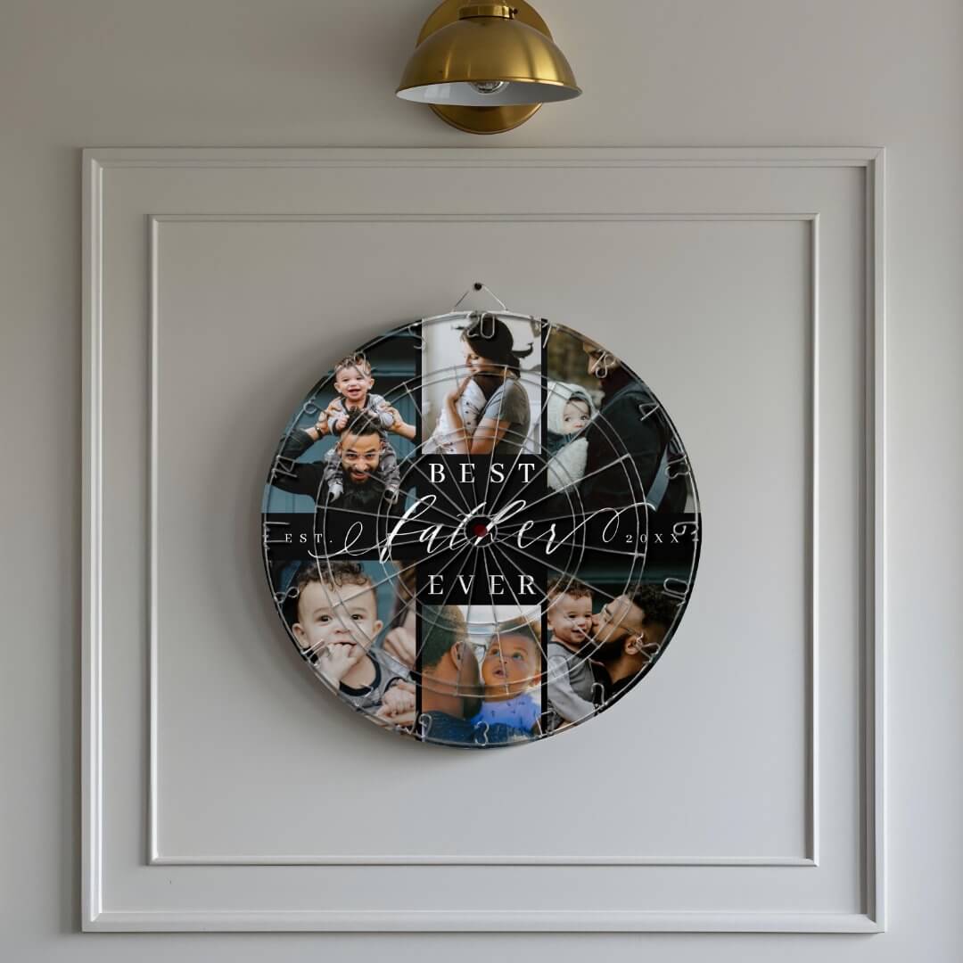 Best Father Ever | Father's Day 6 Photo Collage Dart Board