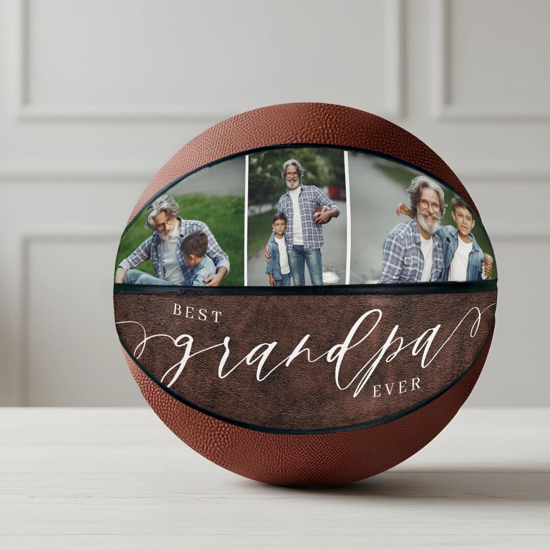 Best Grandpa Ever Leather Father's Day Photo Gift Basketball
