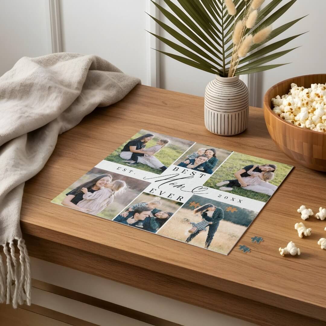 Best Mom Ever Mom Script Heart Photo Collage Jigsaw Puzzle