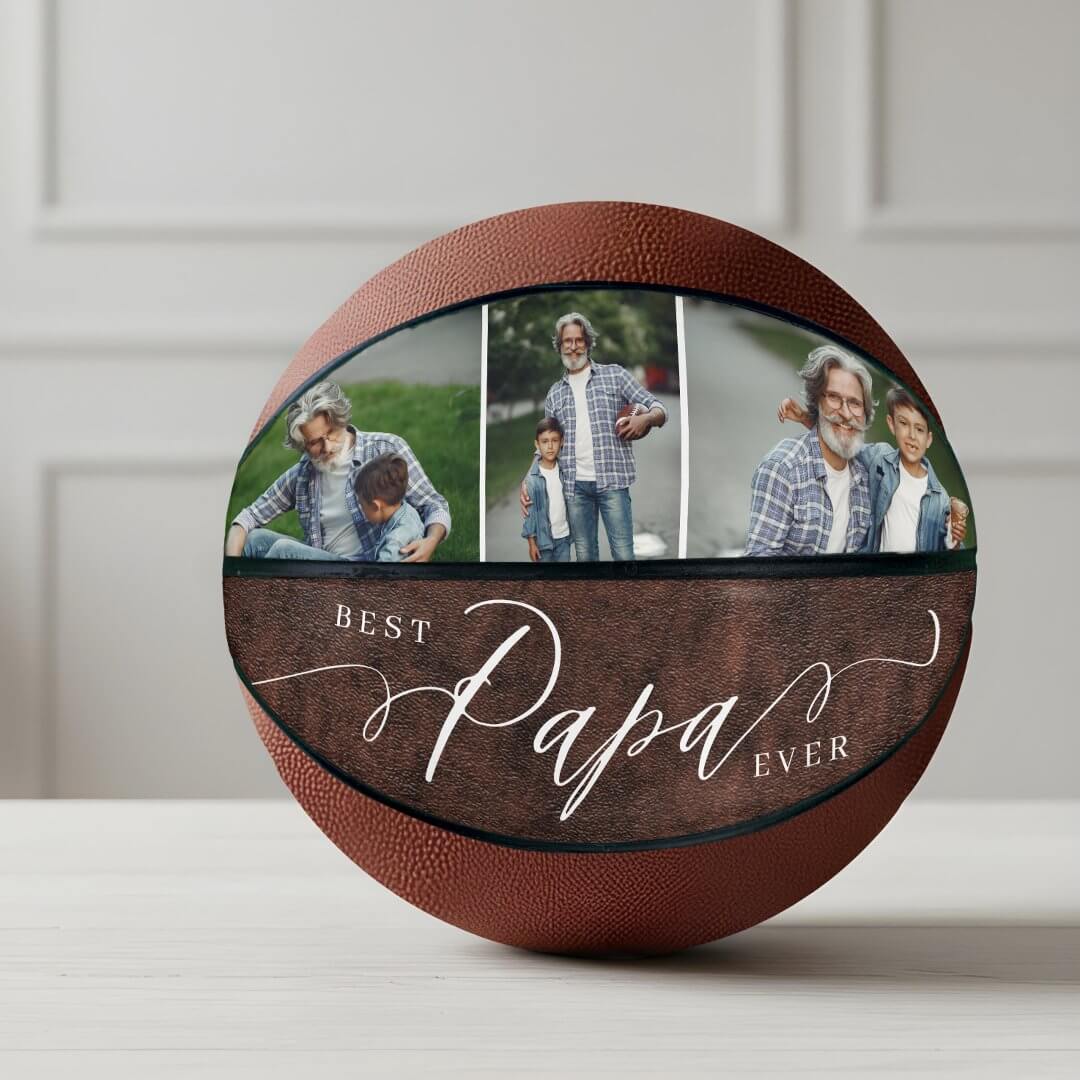 Best Papa Ever Leather Fathers Day Photo Collage Basketball