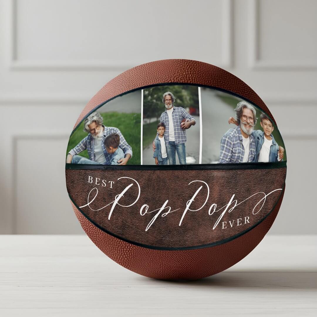 Best Pop Pop Ever Leather Father's Day Photo Gift Basketball
