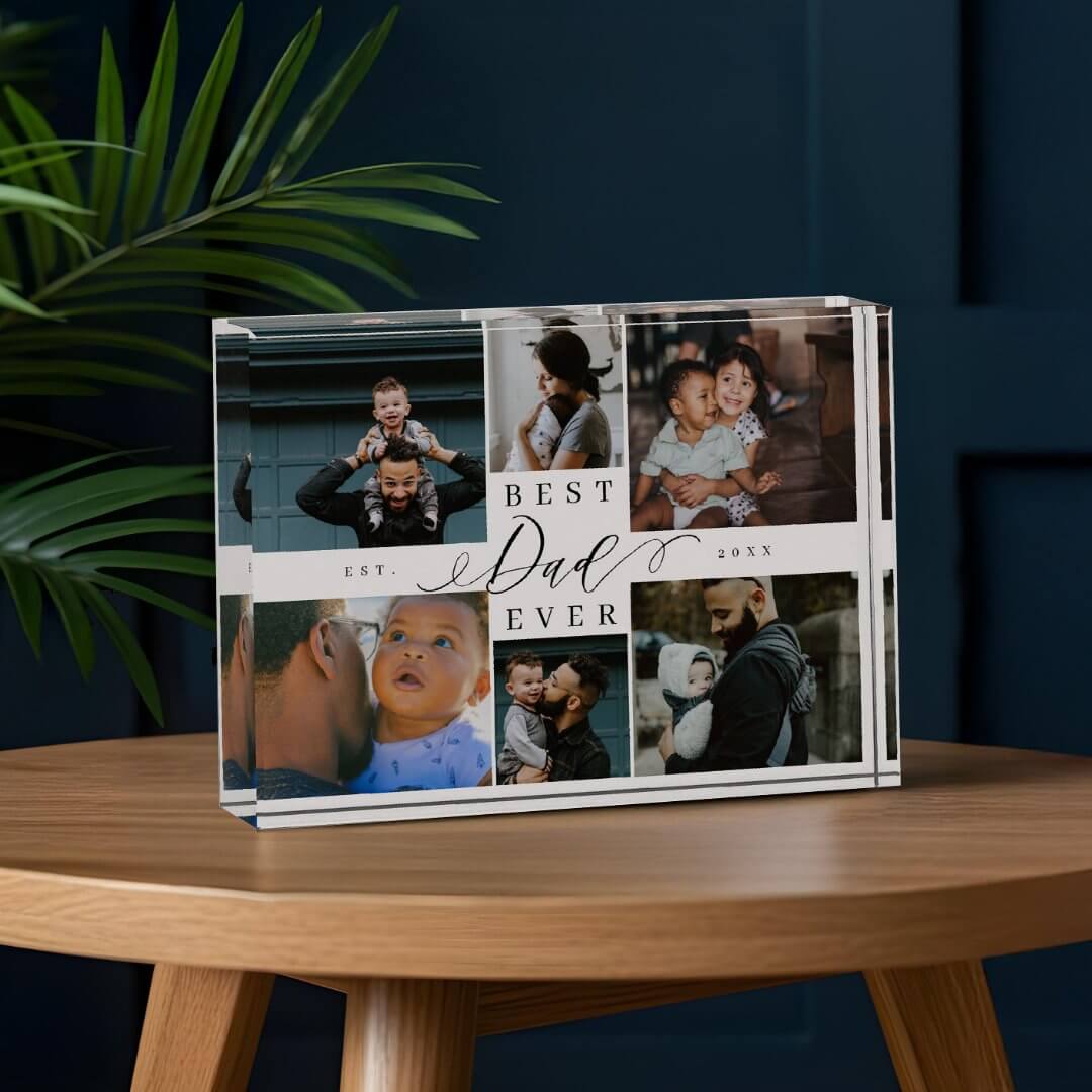 Custom Family Photo Collage Gift for Best Dad Ever Photo Block