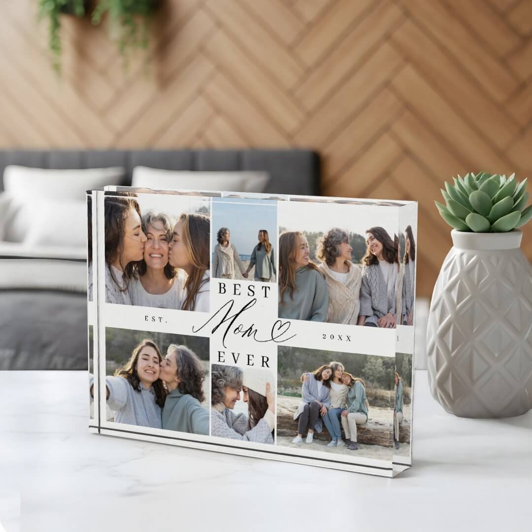 Custom Family Photo Collage Gift for Best Mom Ever Photo Block