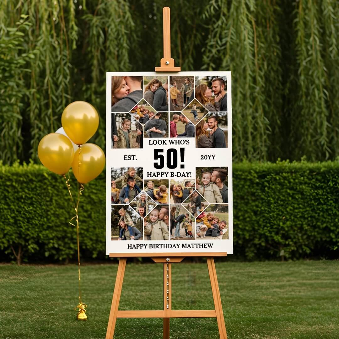 Custom Look Who's 50 Happy Birthday Photo Collage Foam Board