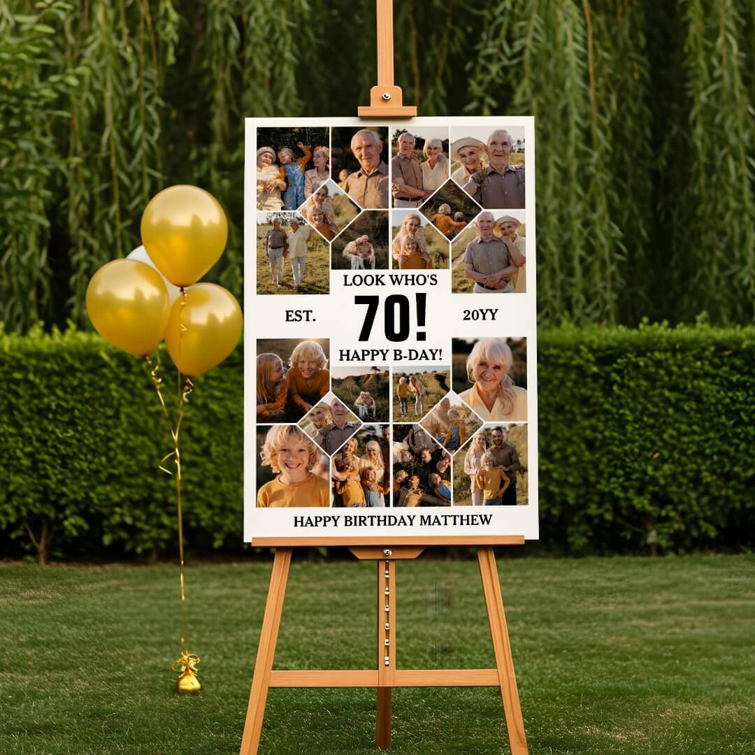 Custom Look Who's 70 Happy Birthday Photo Collage Foam Board