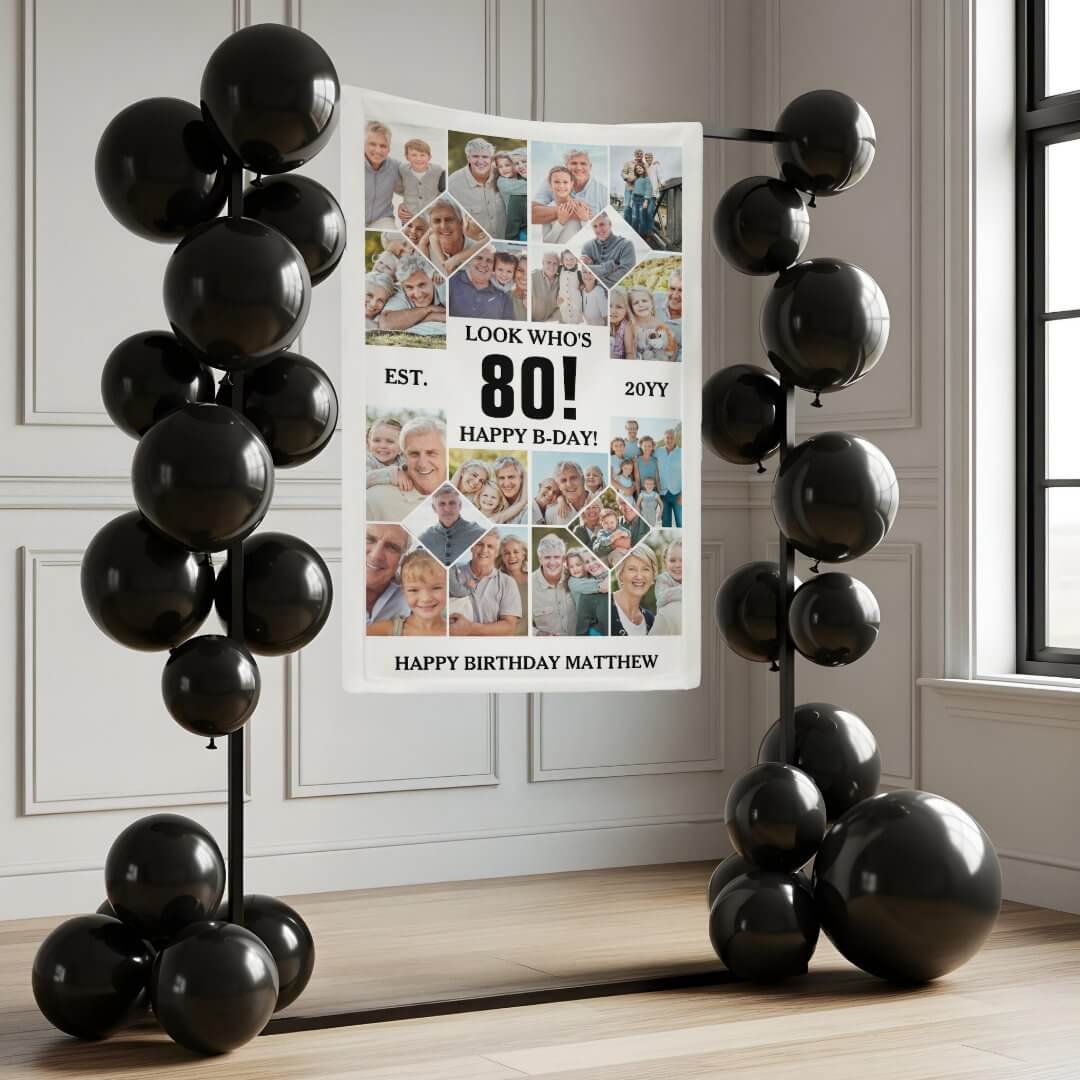 Custom Look Who's 80 Happy Birthday Photo Collage Banner