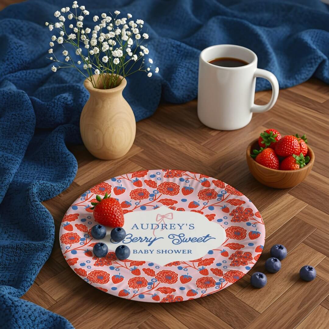 Cute Berry Sweet Strawberry Blueberry Baby Shower Paper Plates