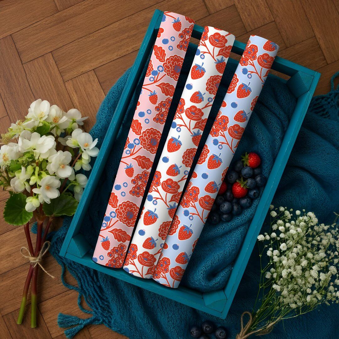Cute Berry Sweet Strawberry Blueberry Baby Shower Wrapping Paper Sheets