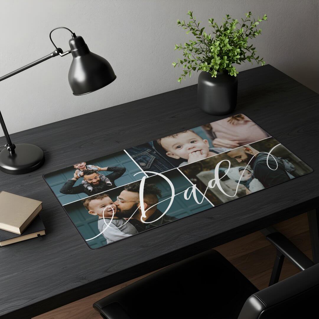 Dad Script | Happy Fathers Day 4 Photo Collage Desk Mat
