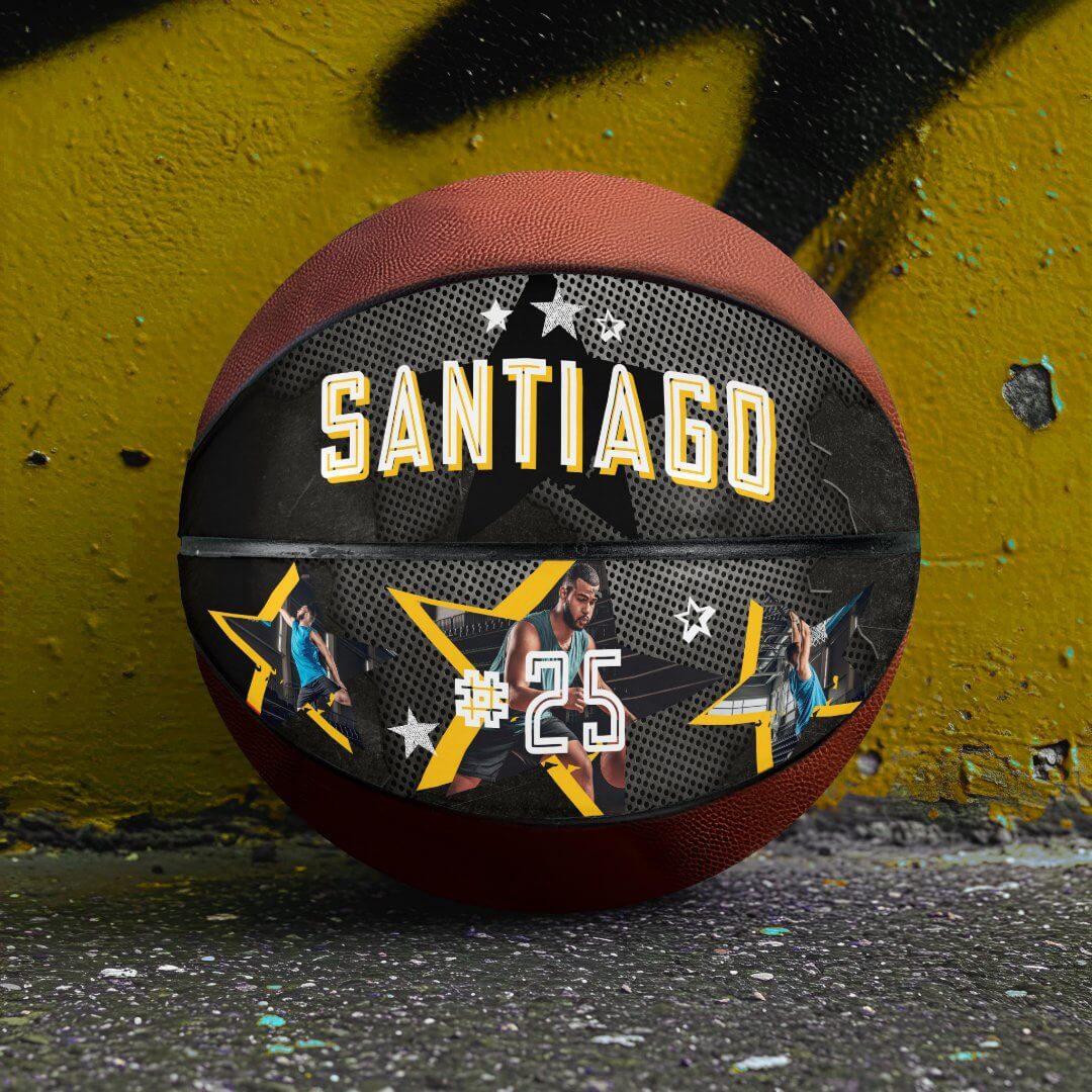 Edgy All-Star Sports Photo Star Design Keepsake Basketball Yellow