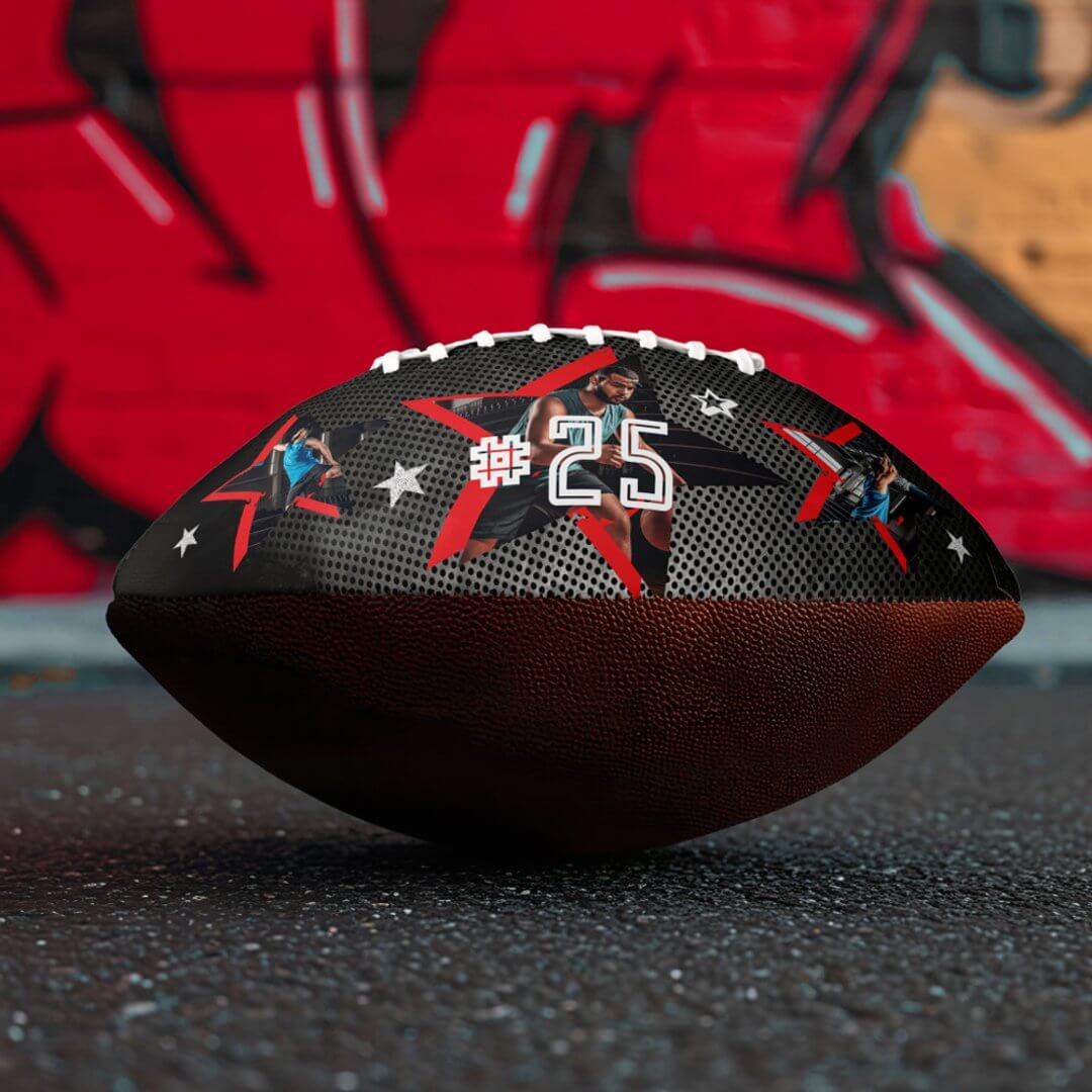 Edgy All-Star Sports Photo Star Design Keepsake Football Red