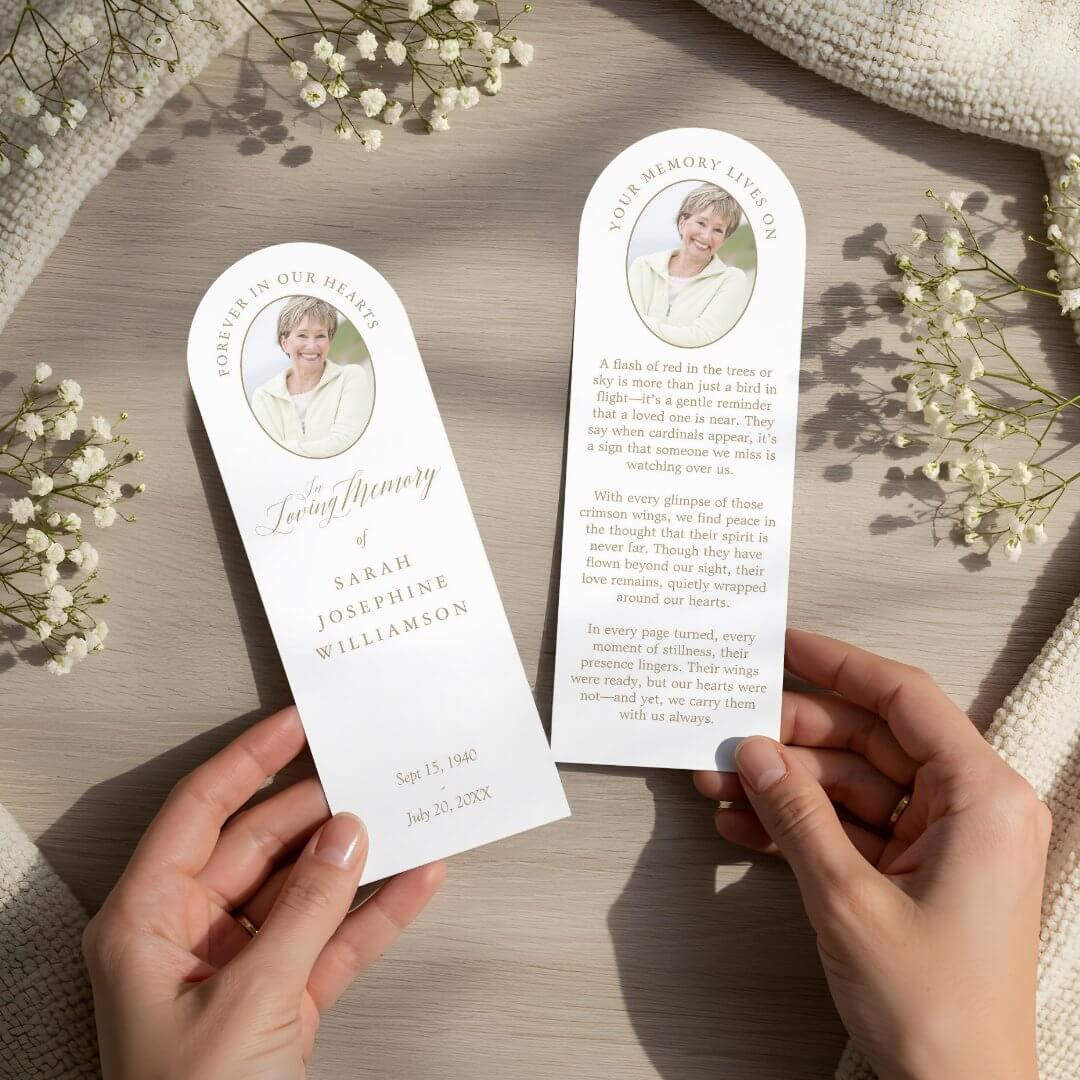 Elegant Minimal Memorial Funeral 2 Photo Keepsake Bookmarks
