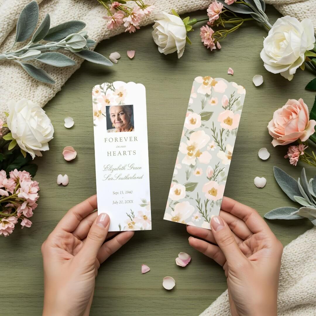 Forever in Our Heart Floral Memorial Funeral Photo Bookmarks