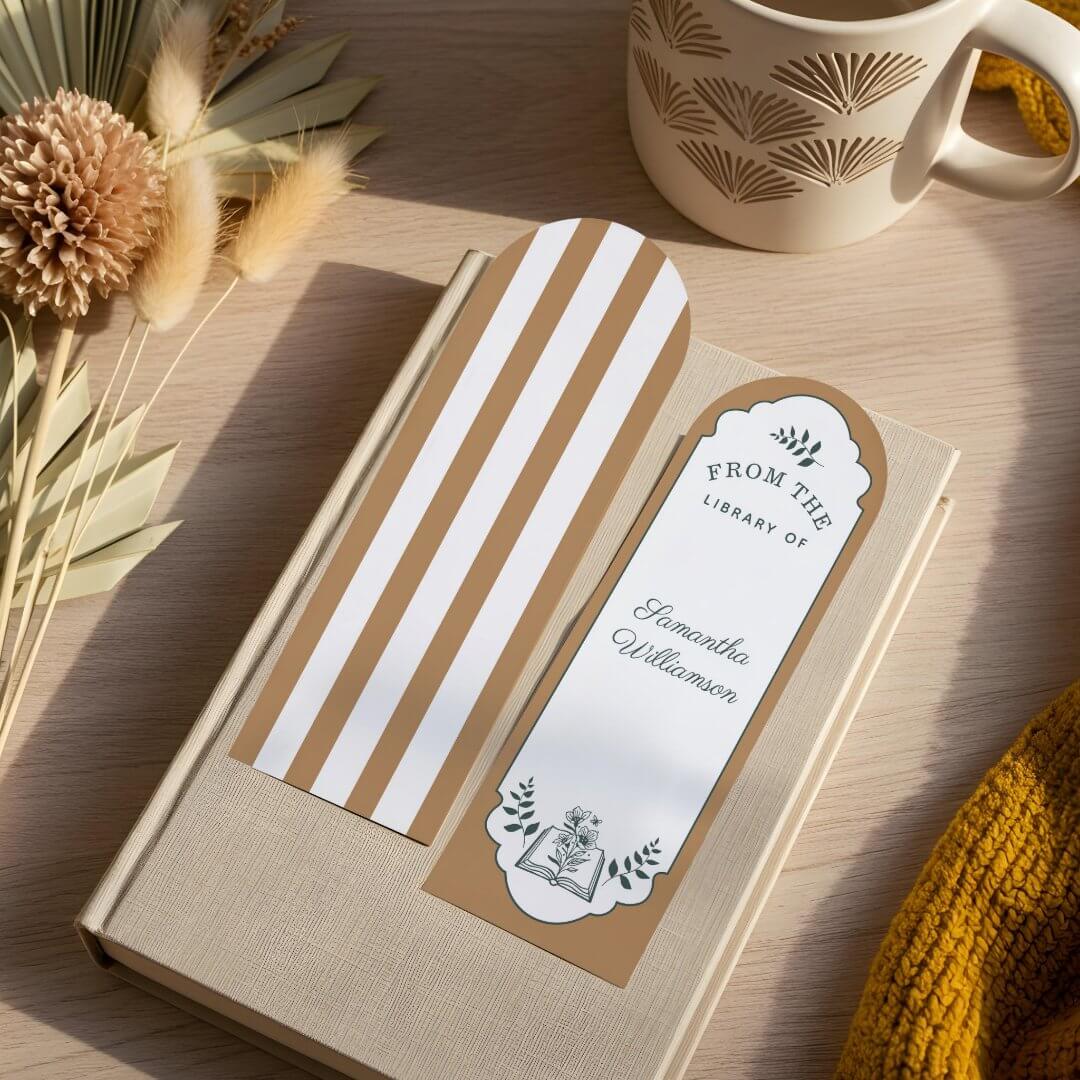 From The Library of Custom Name Personalized Book Beige Bookmarks