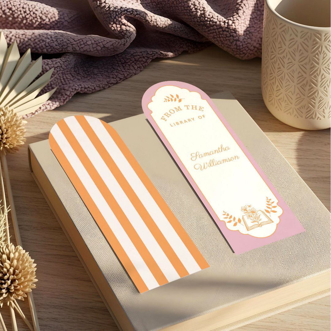 From The Library of Custom Name Personalized Book Pink Orange Bookmarks