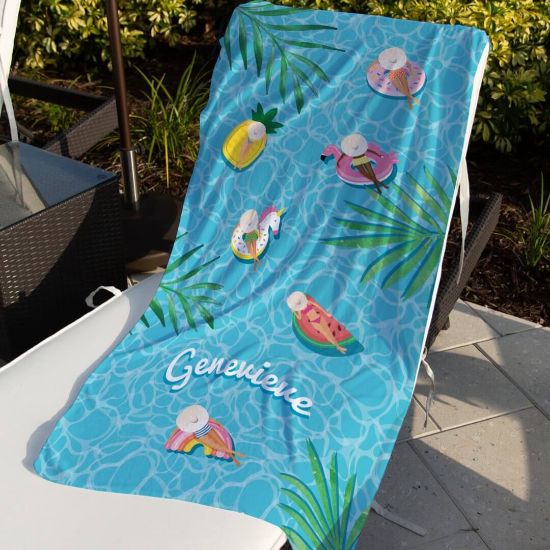 Fun Personalized Name Tropical Summer Pool Floats Beach Towel