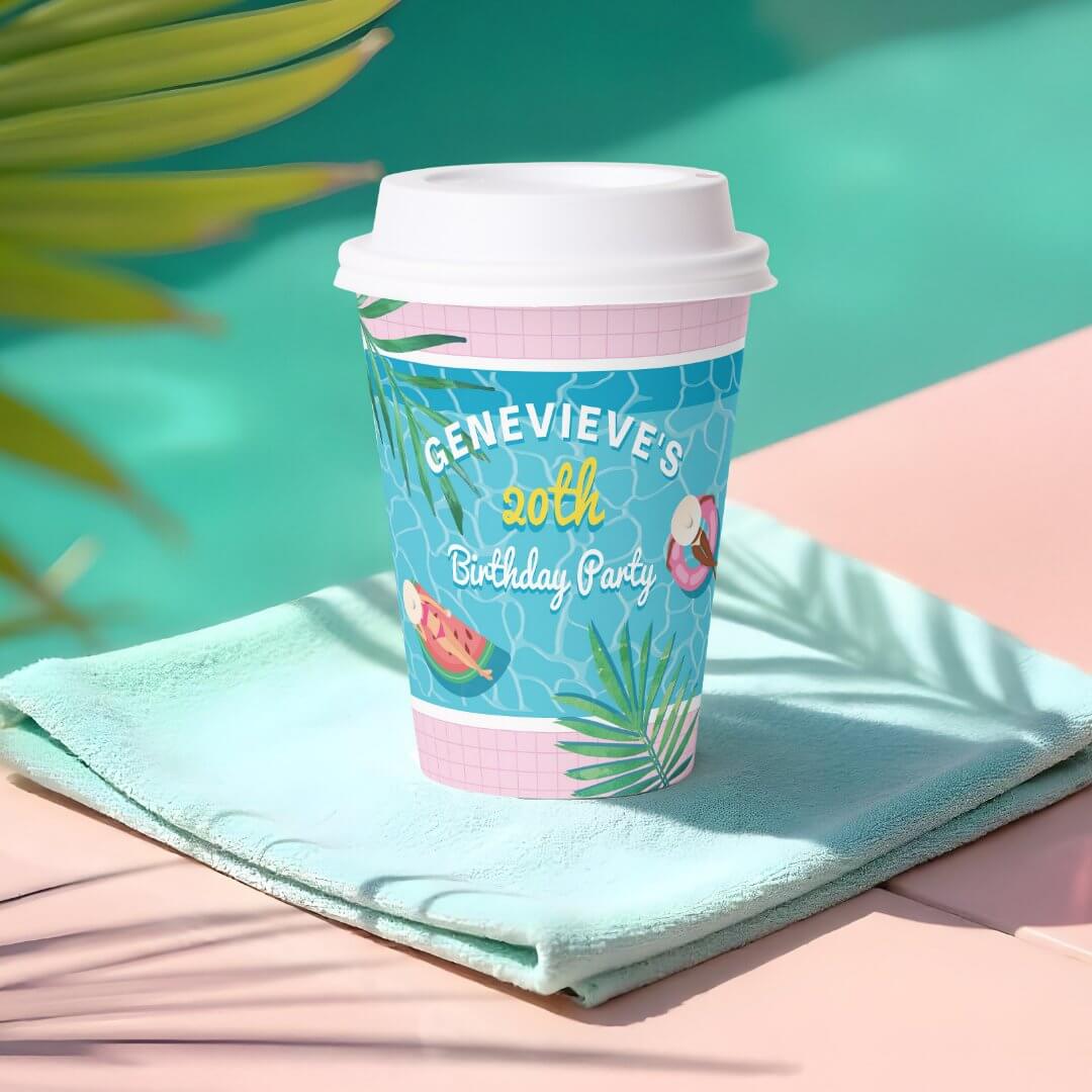 Fun Tropical Palm Summer Pink Pool Birthday Party Paper Cups