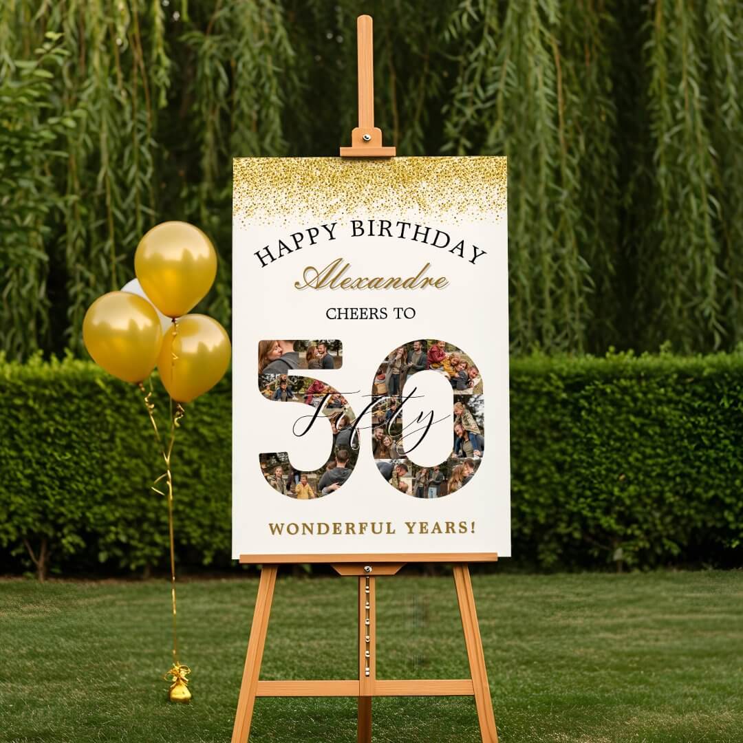 Happy Birthday Cheers To 50 Years Photo Collage Foam Board