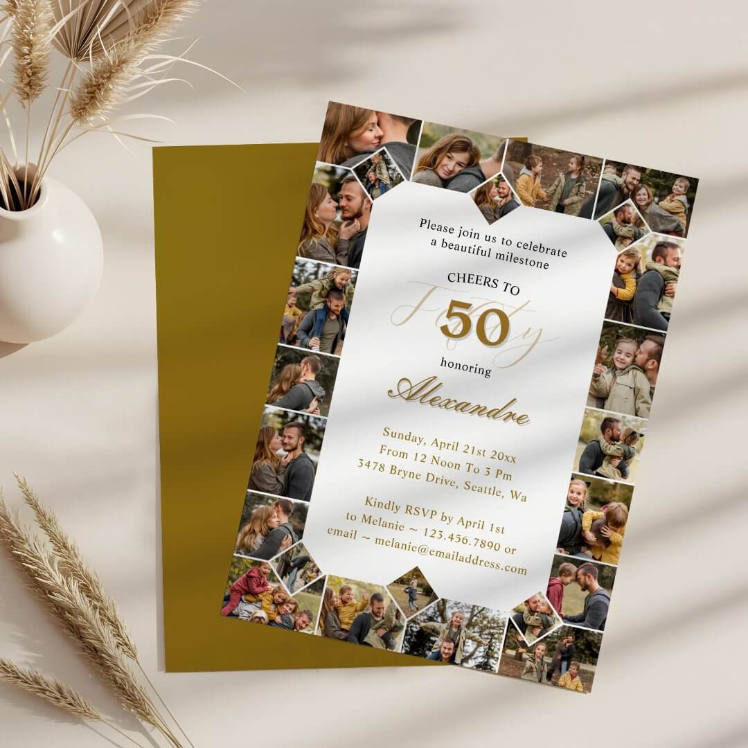 Happy Birthday Cheers To 50 Years Photo Collage Invitation