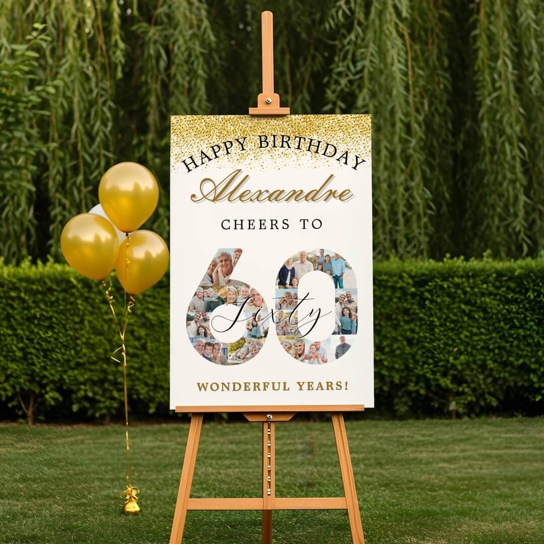 Happy Birthday Cheers To 60 Years Photo Collage Foam Board