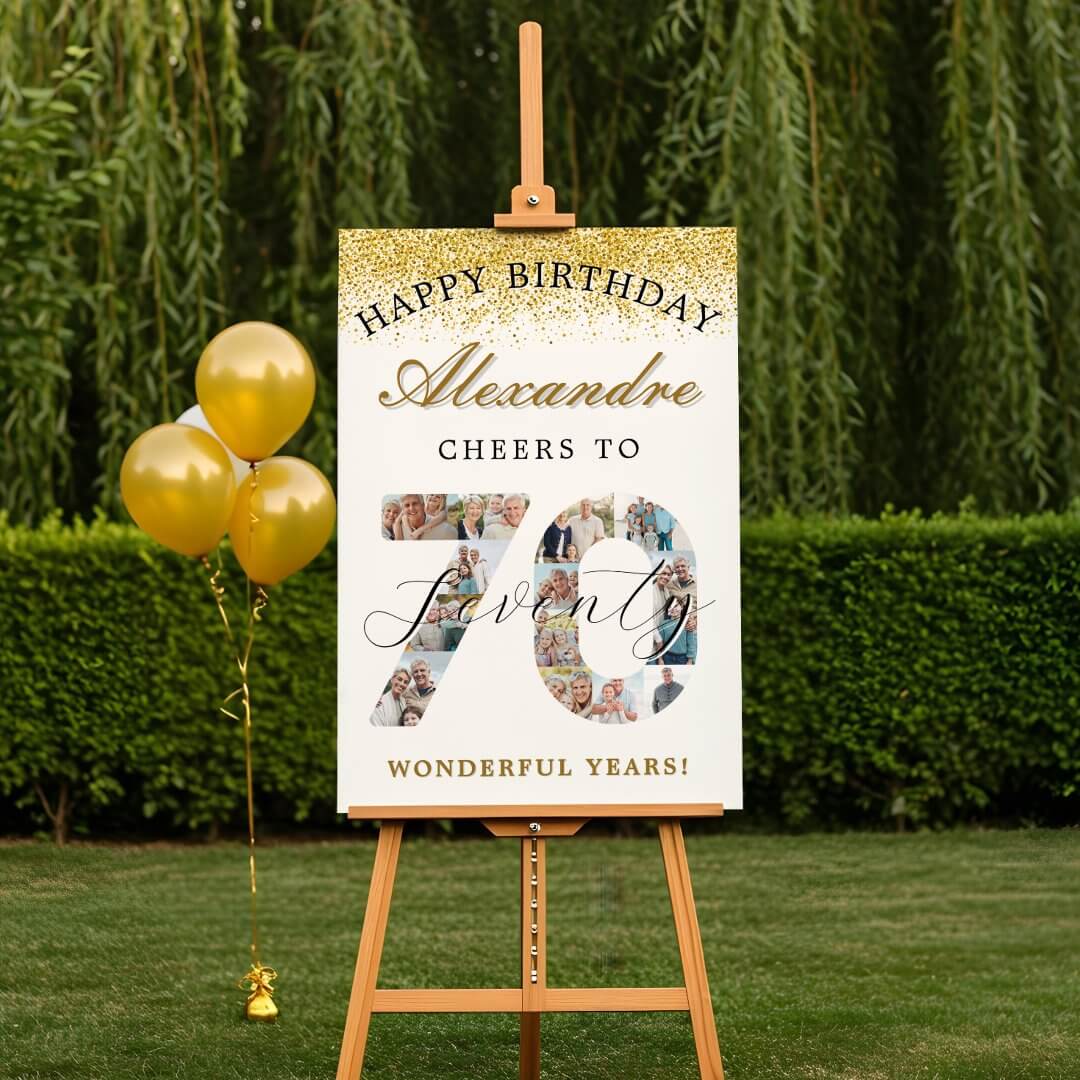 Happy Birthday Cheers To 70 Years Photo Collage Foam Board