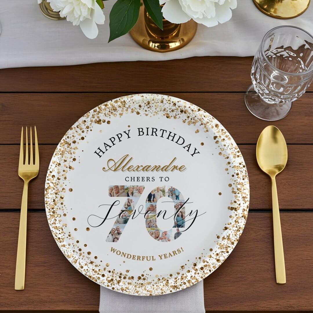 Happy Birthday Cheers To 70 Years Photo Collage Paper Plates