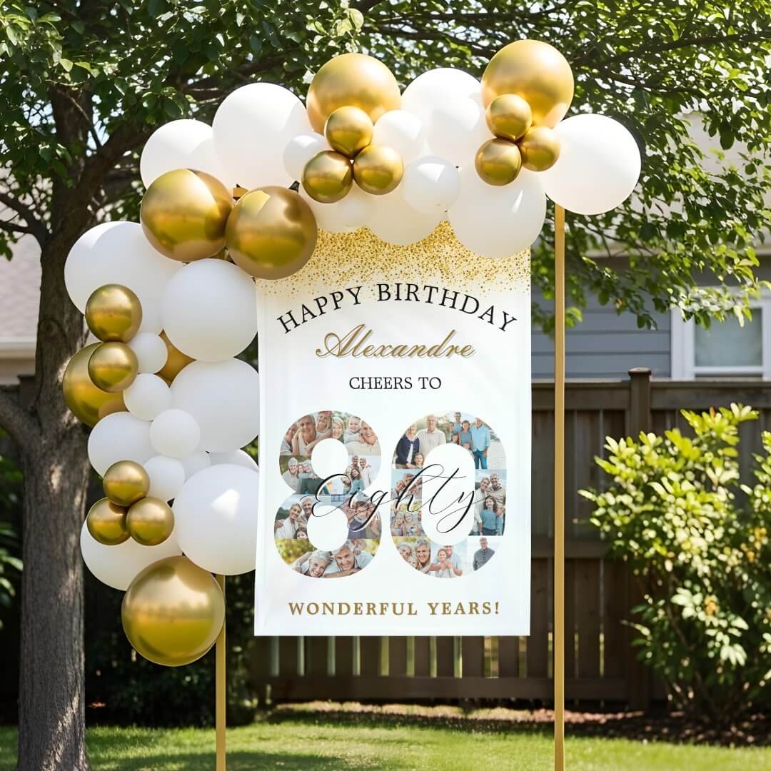 Happy Birthday Cheers To 80 Years Photo Collage Banner