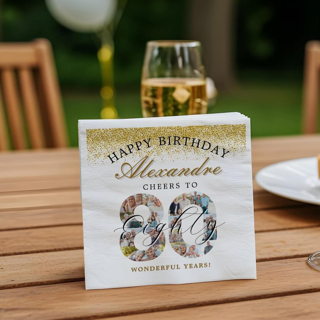 Happy Birthday Cheers To 80 Years Photo Collage Napkins